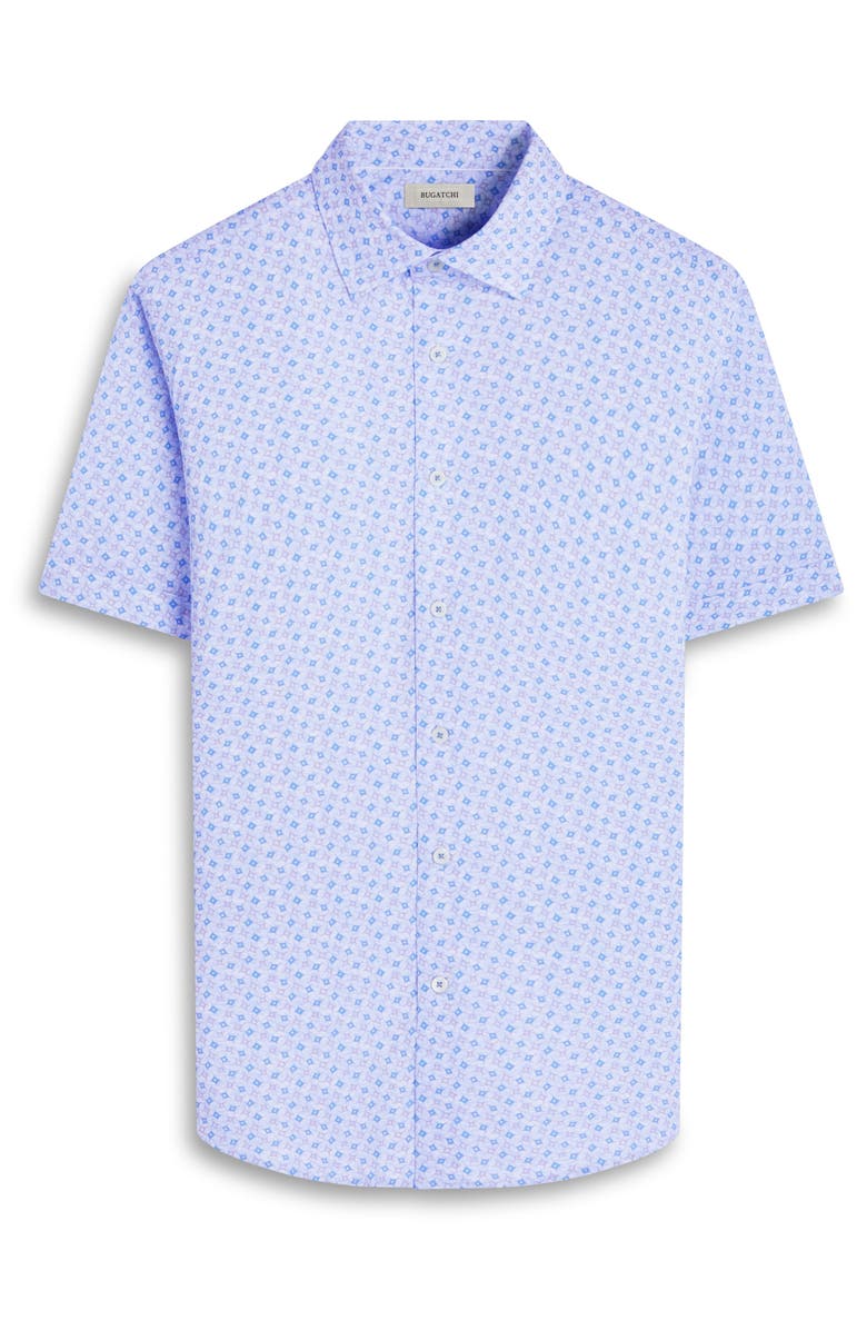 Bugatchi Miles OoohCotton<sup>®</sup> Print Short Sleeve Button-Up Shirt, Alternate, color, Air Blue