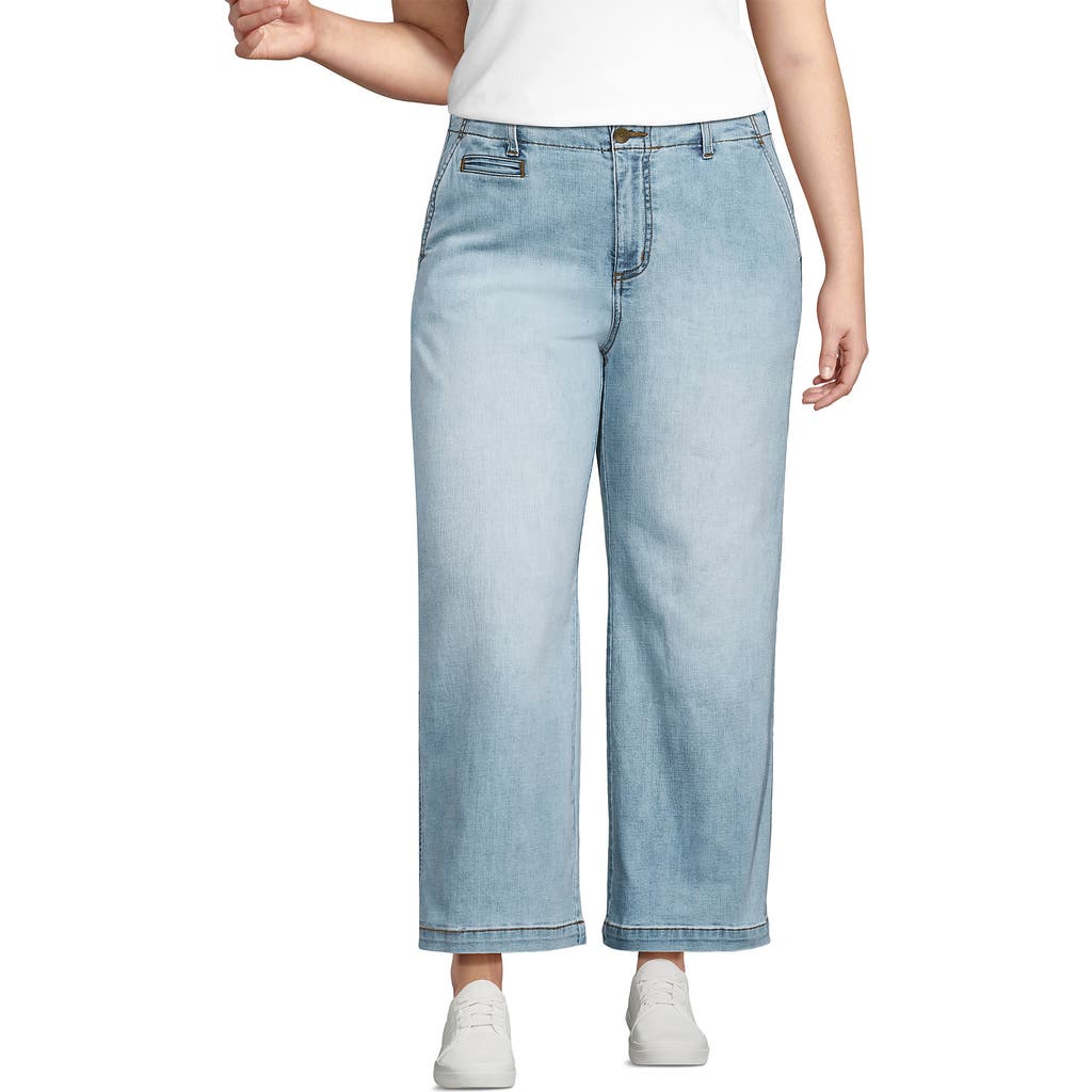 Lands' End Plus Size Mid Rise Denim Wide Leg Ankle Jeans In Breeze Blue Wash