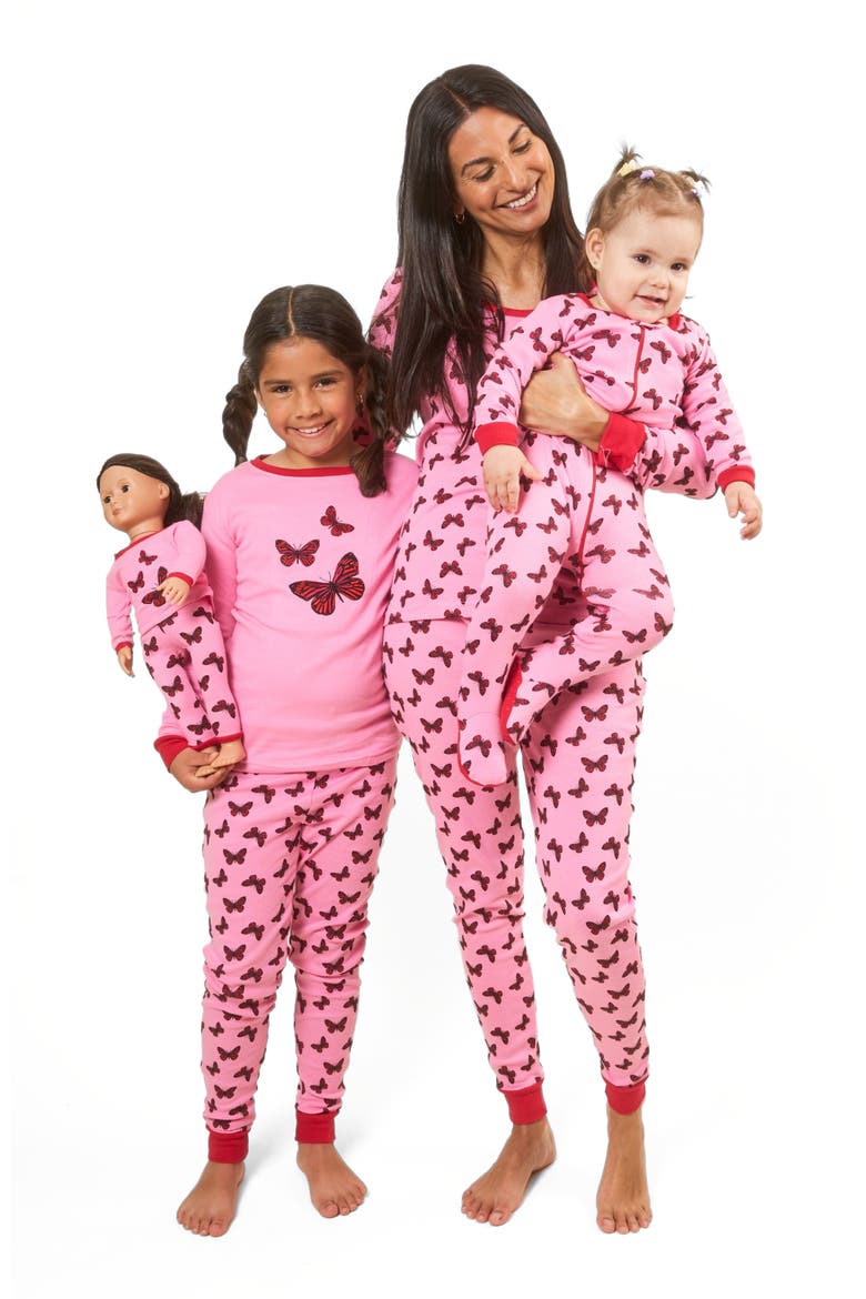 Butterfly Footed Pajama Sleeper, Alternate, color, PINK/RED