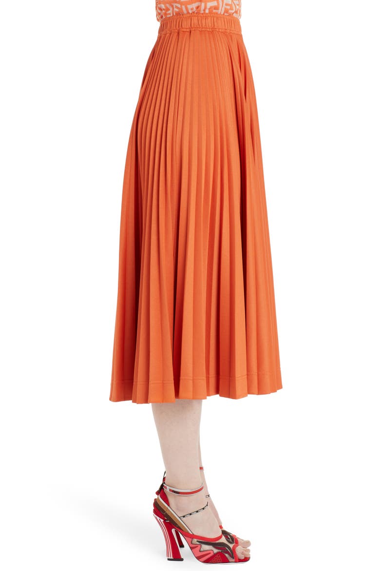 Pleated Jersey Midi Skirt, Alternate, color, KUMQUAT