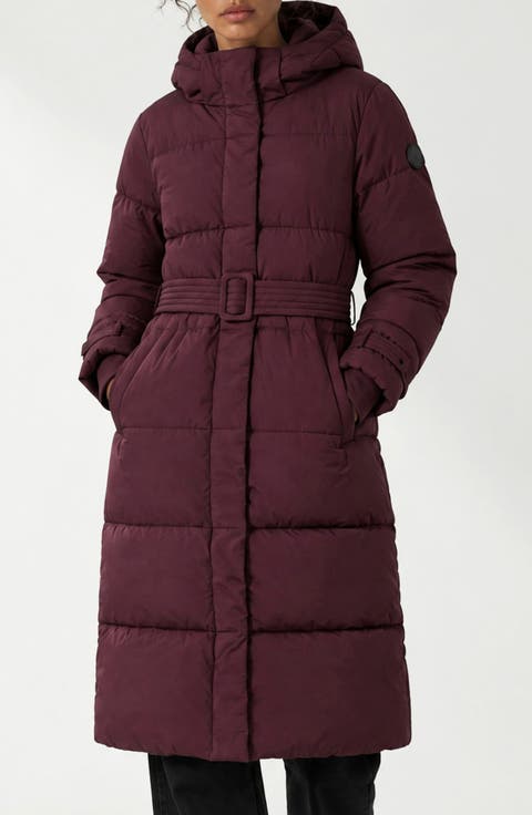 Mara Belted Maxi Puffer Coat with Removable Hood