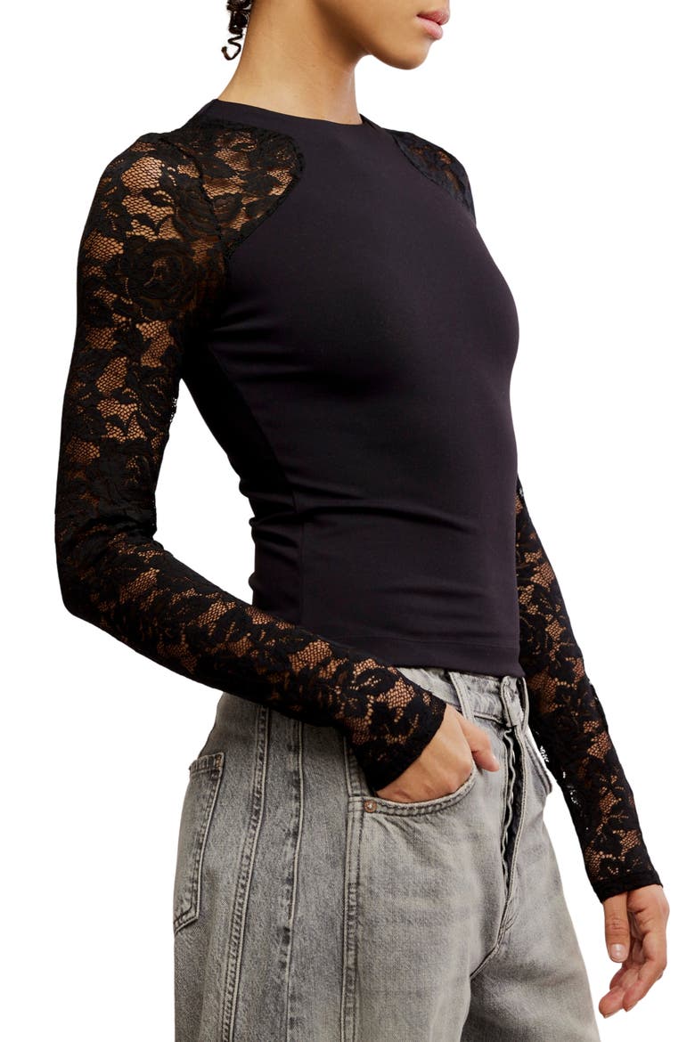 No Excuses Lace Sleeve Top, Alternate, color, BLACK
