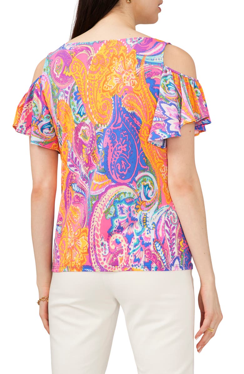 Chaus V-Neck Cold Shoulder Top, Alternate, color, Pink/ Orange/ Violet