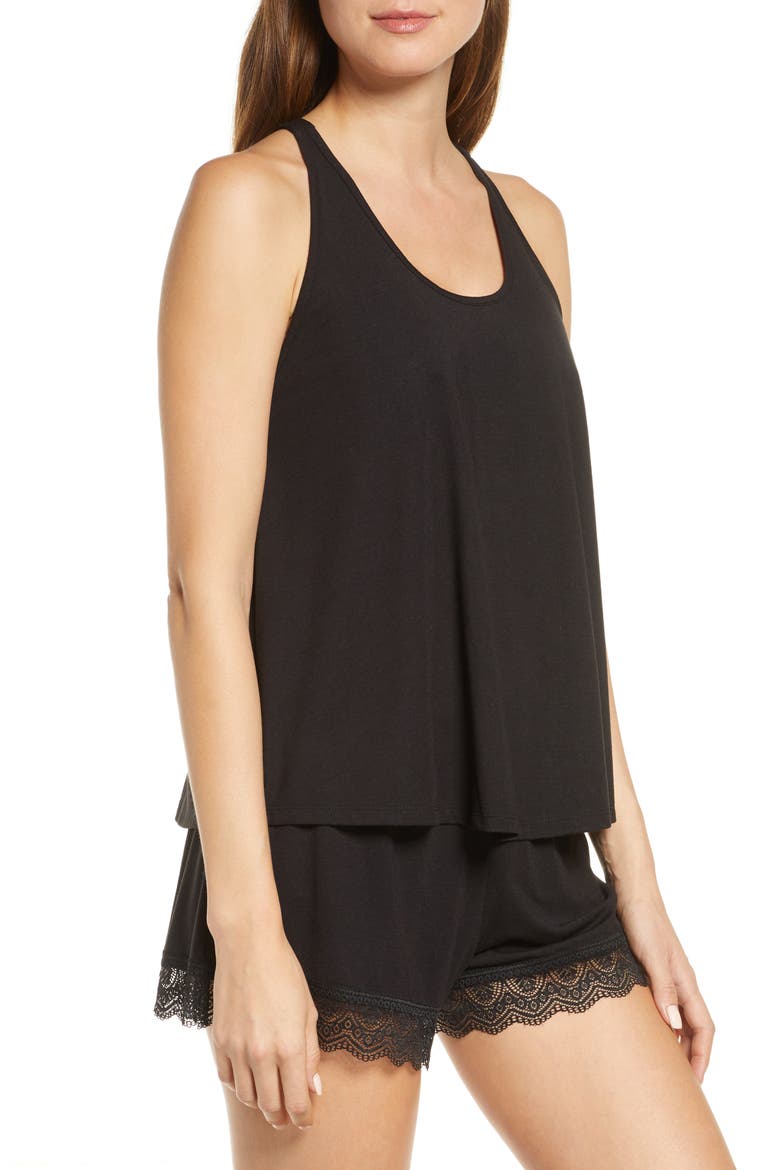 Stephanie Knit Short Pajamas, Alternate, color, BLACK