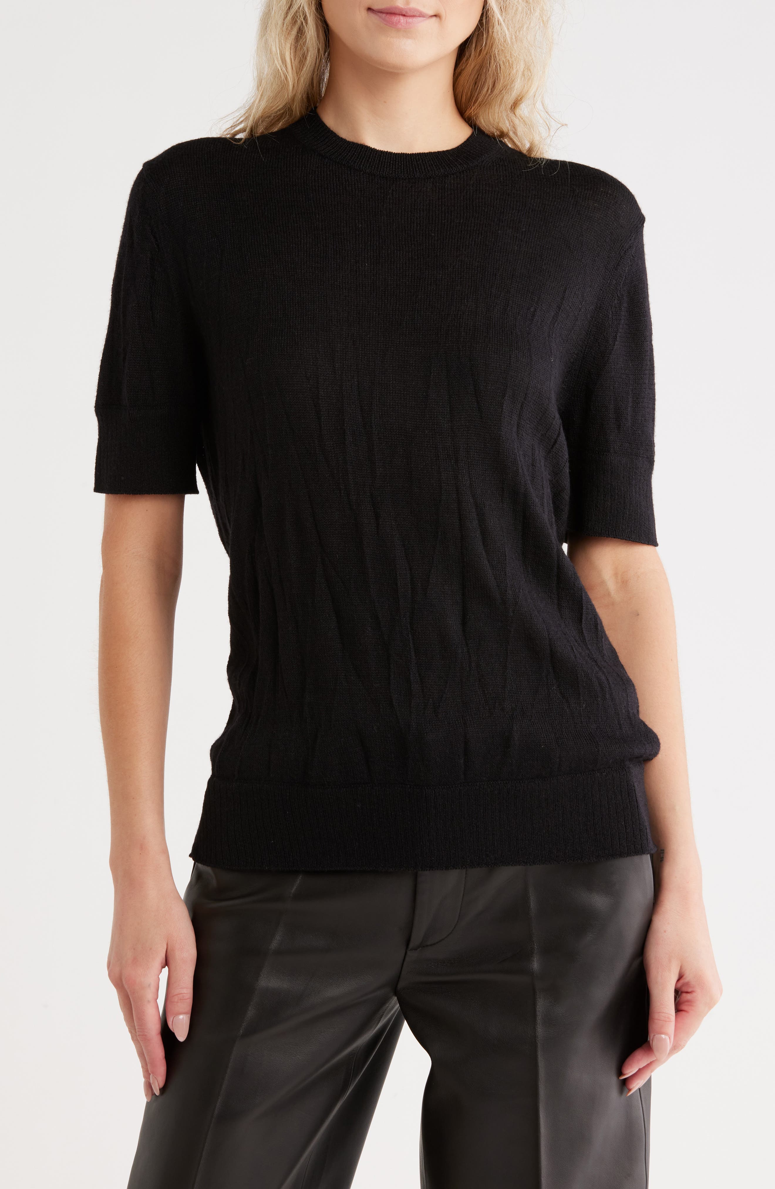 Helmut Lang Crush Short Sleeve Wool Blend Sweater