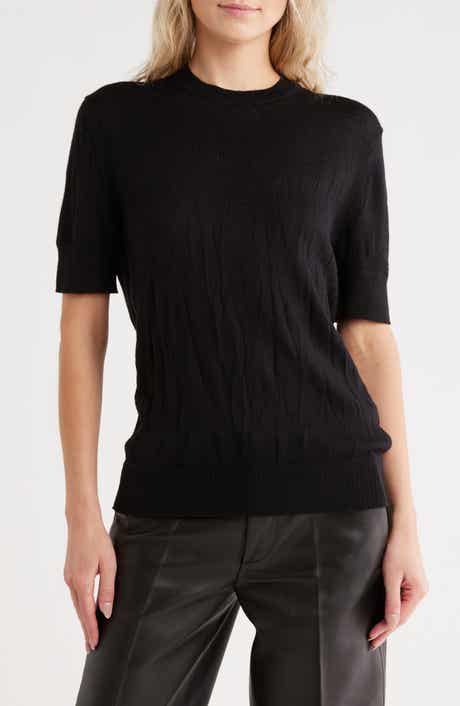Helmut Lang Crush Short Sleeve Wool Blend Sweater