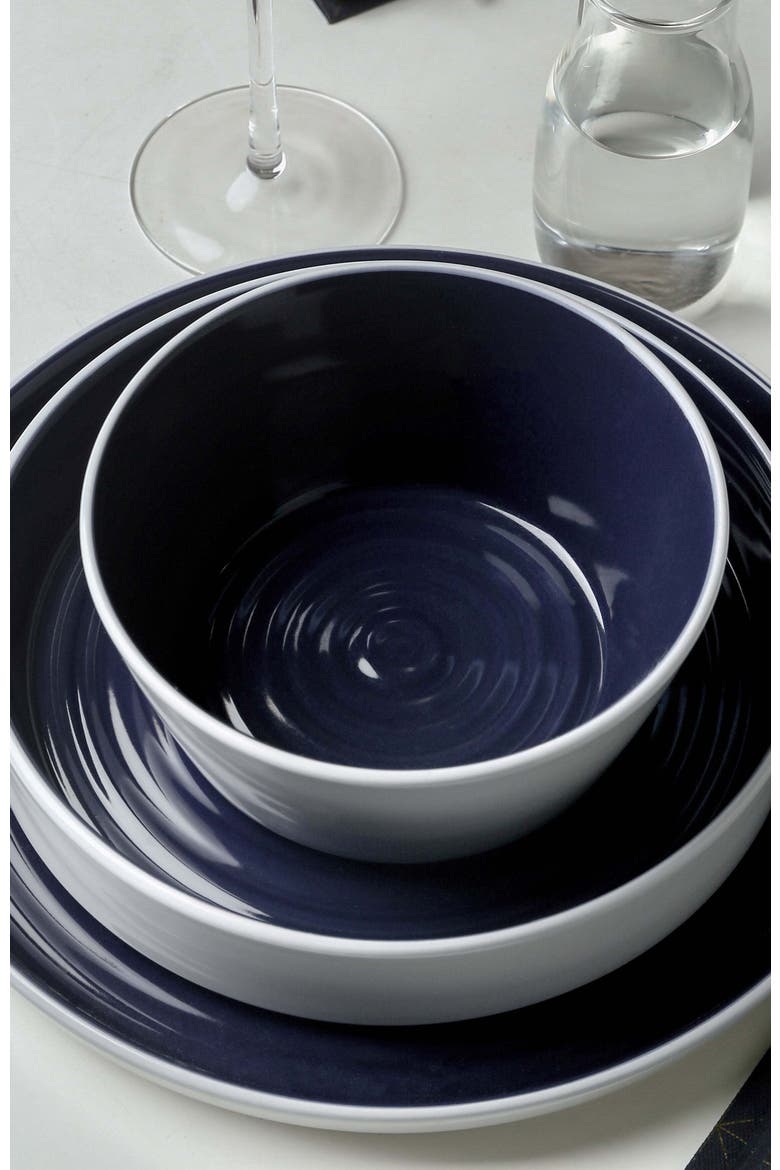 Elica Stoneware 12-Piece Dinnerware Set, Alternate, color, Navy and White