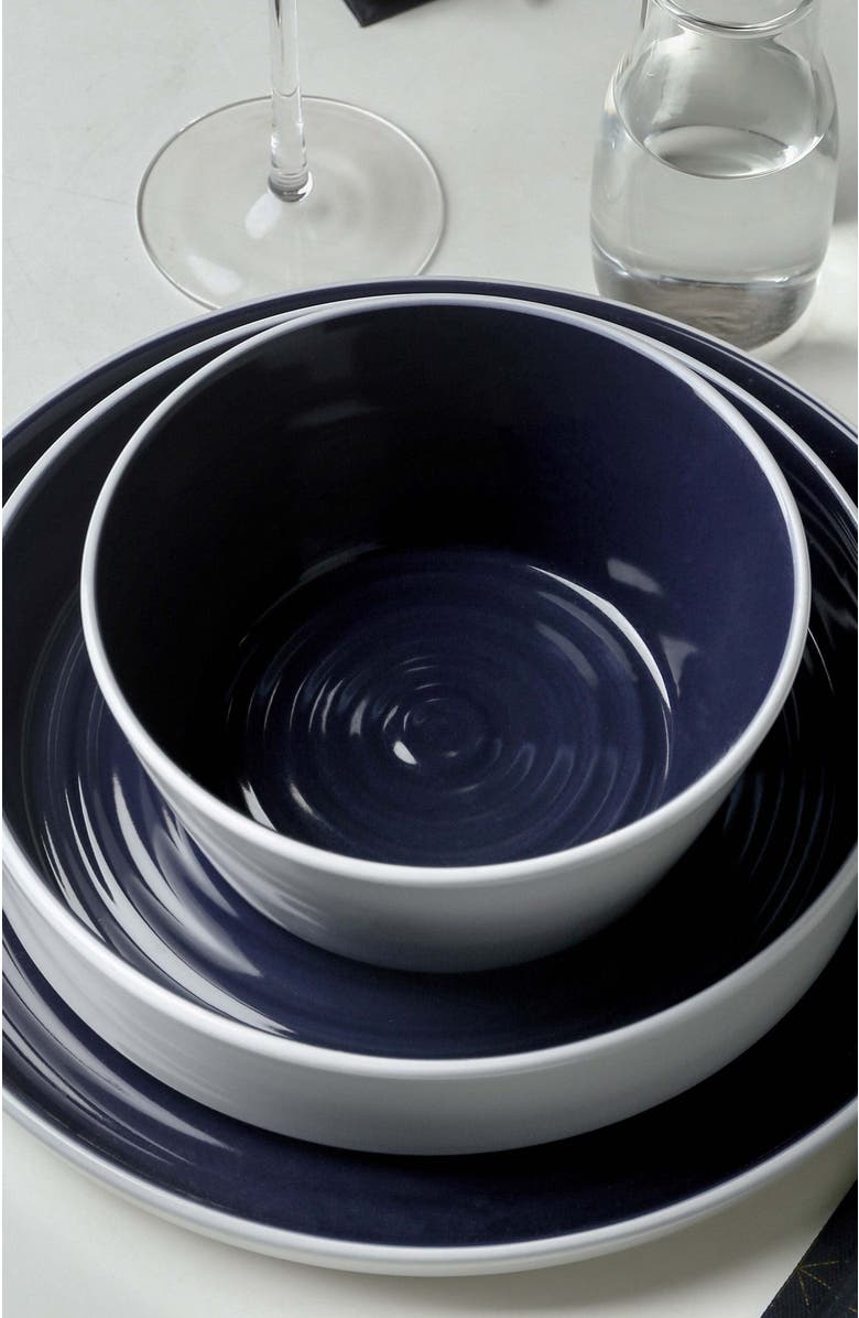 Stone Lain Elica Stoneware 12-Piece Dinnerware Set, Alternate, color, Navy And White