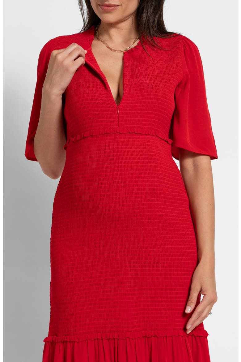Smocked Maternity-to-Nursing Maxi Dress, Alternate, color, CORAL
