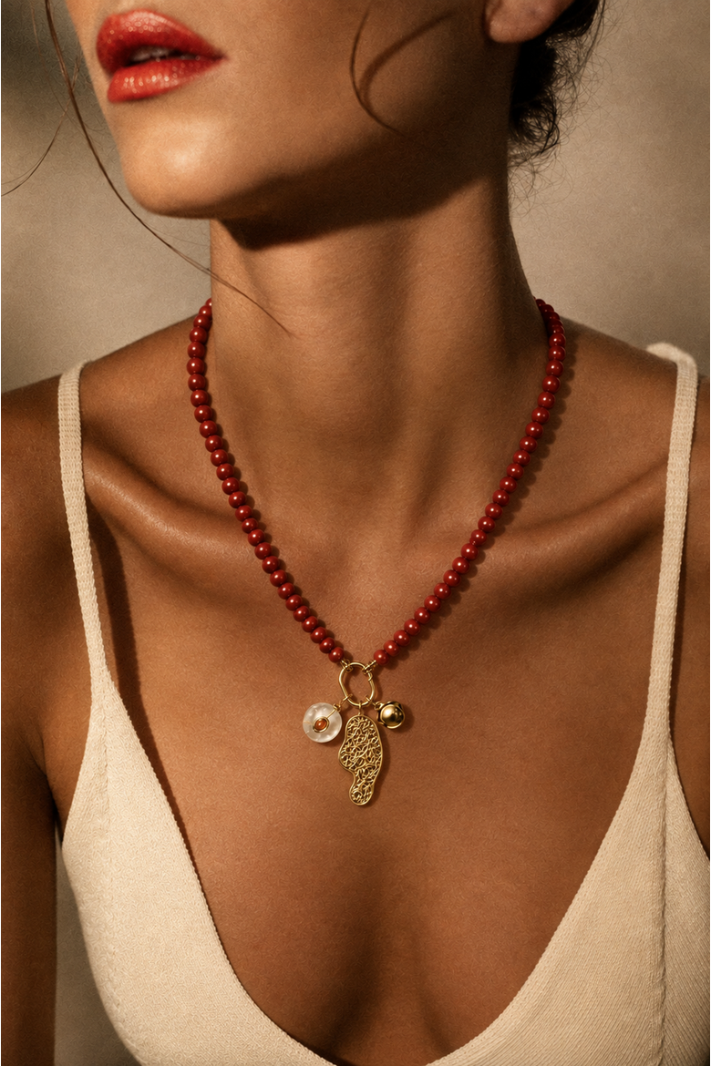 Monaco Sculptural Charm Necklace, Alternate, color, Red