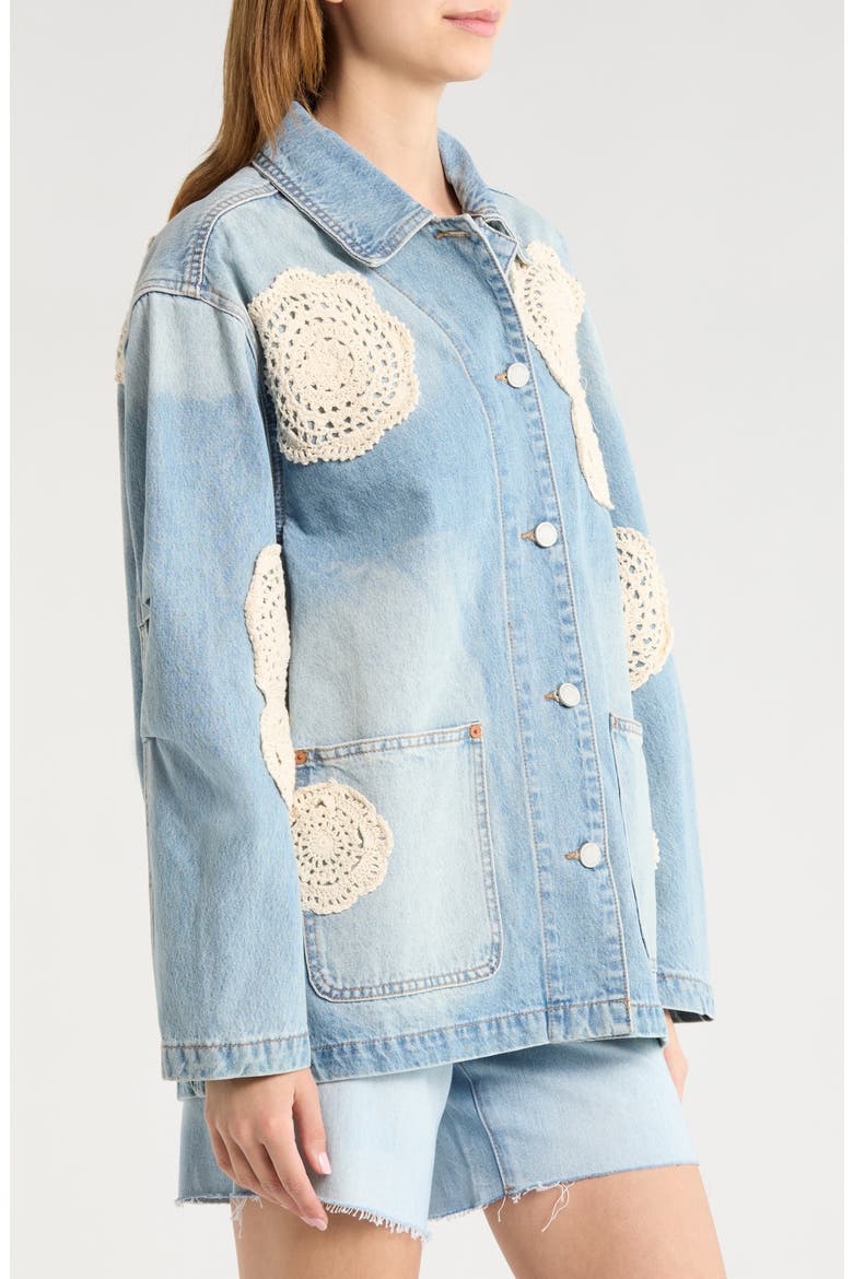 Crochet Appliqué Denim Chore Jacket, Alternate, color, SURF CAMP