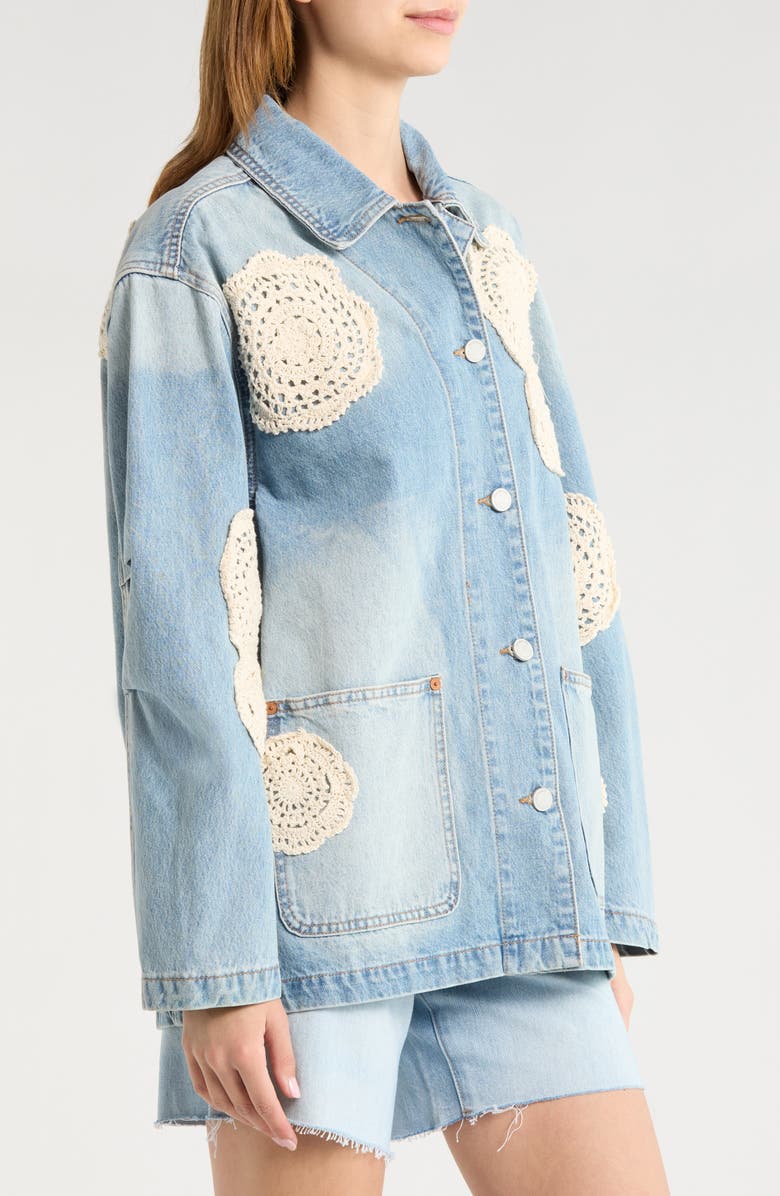 BLANKNYC Crochet Appliqué Denim Chore Jacket, Alternate, color, Surf Camp