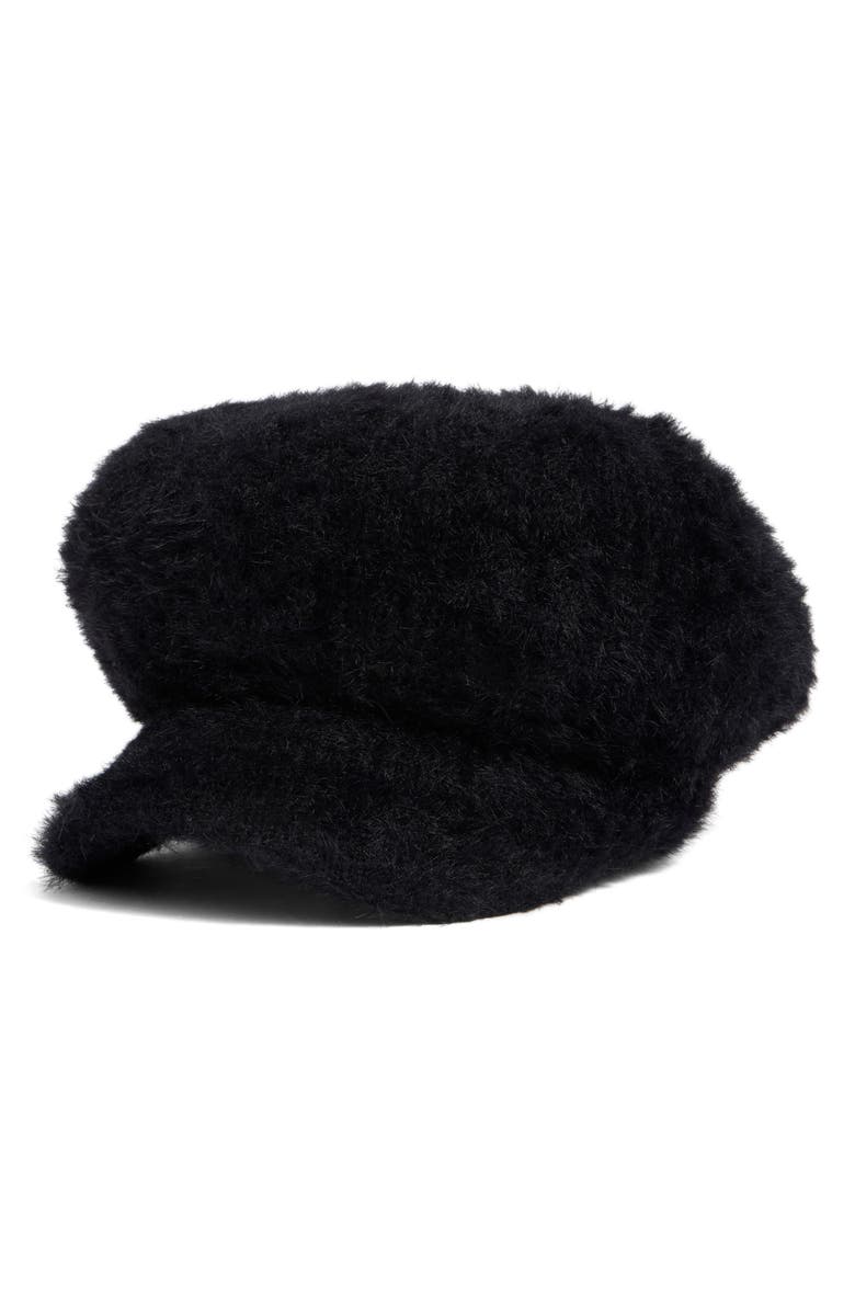 Nine West Eyelash Knit Newsboy Cap, Main, color, Black