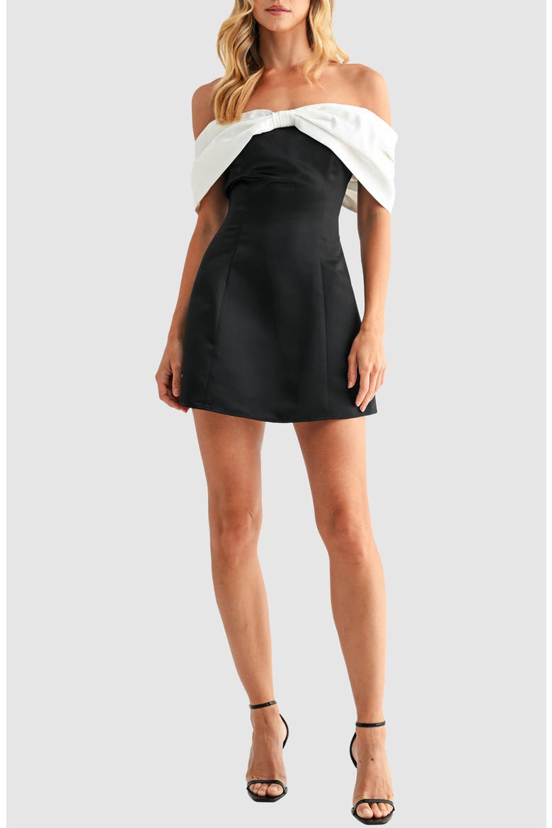 Off the Shoulder Taffeta Cocktail Minidress, Main, color, BLACK IVORY