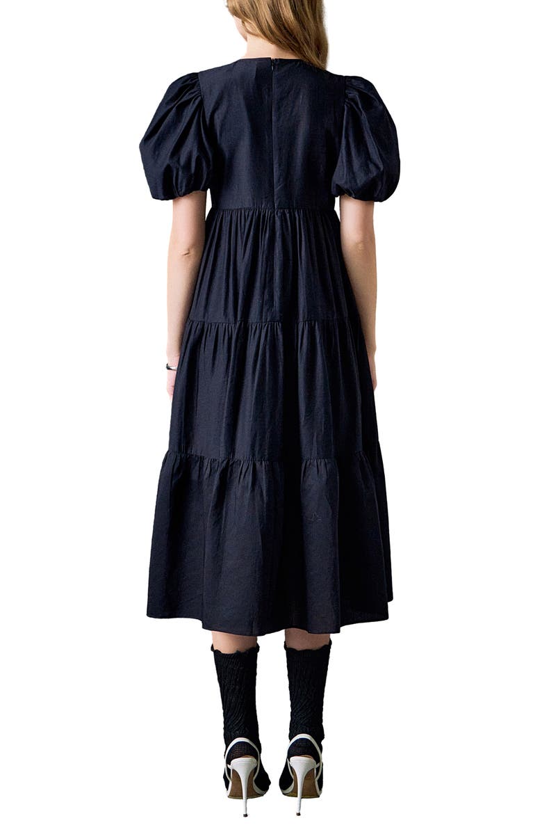 English Factory Sequin Bow Detail Tiered Organza Midi Dress, Alternate, color,