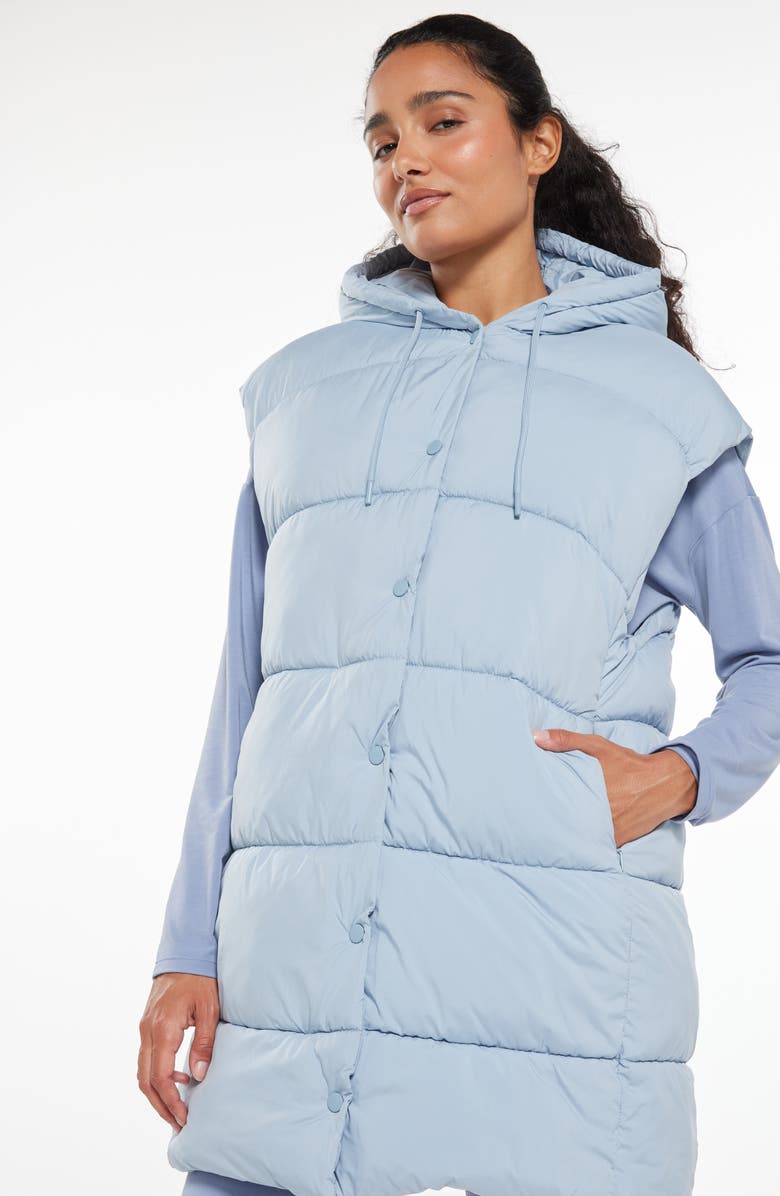Zella Longline Hooded Puffer Vest, Alternate, color, Blue Fog