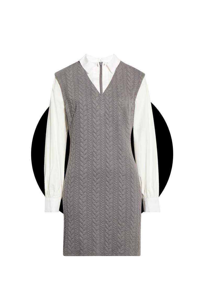 Long Sleeve Twofer Shirtdress, Main, color, GREY