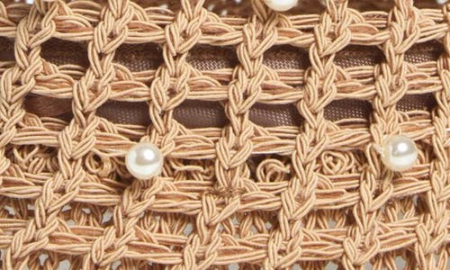 Lele Sadoughi Open Weave Straw Hat With Faux Pearls In Natural