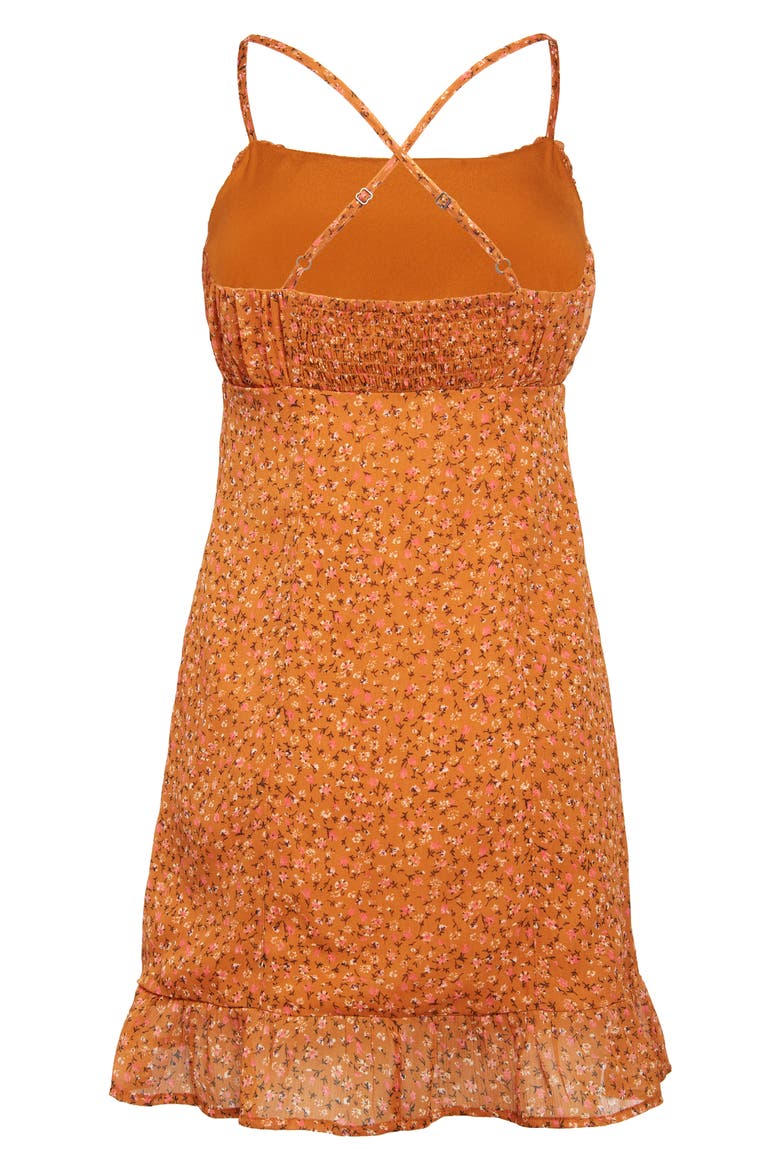 Print Strappy Chiffon Minidress, Alternate, color, TAN ADOBE DITSY FLORAL