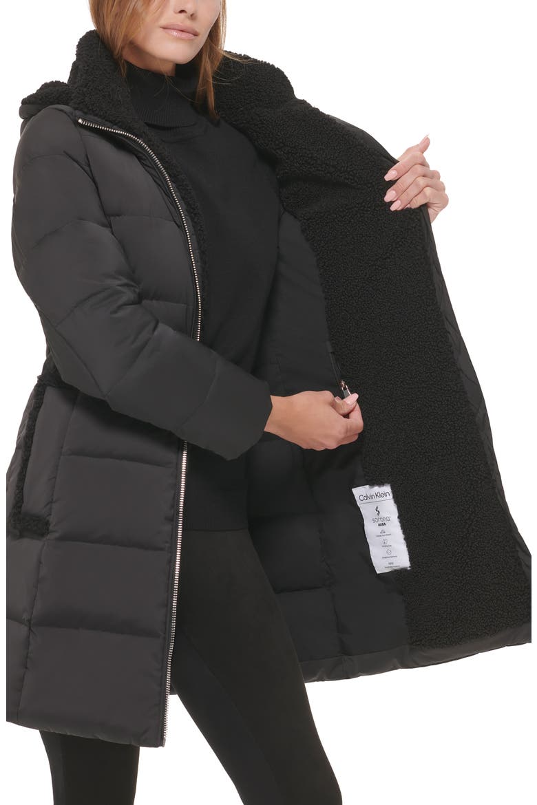 Faux Shearling Lined Down Puffer Jacket, Alternate, color, BLACK