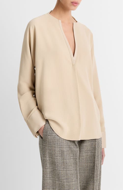 Shop Vince Faux Leather Trim Dolman Sleeve Top In Dark Ivory