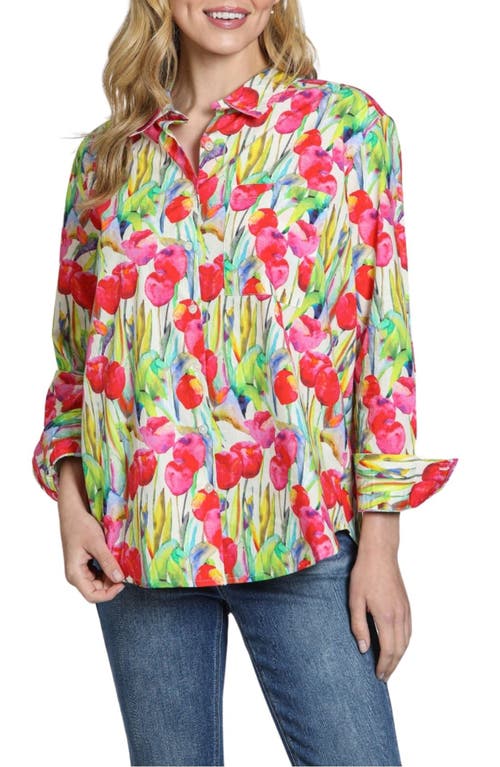 Apny Floral Print Boyfriend Button-up Shirt In Pink Multi