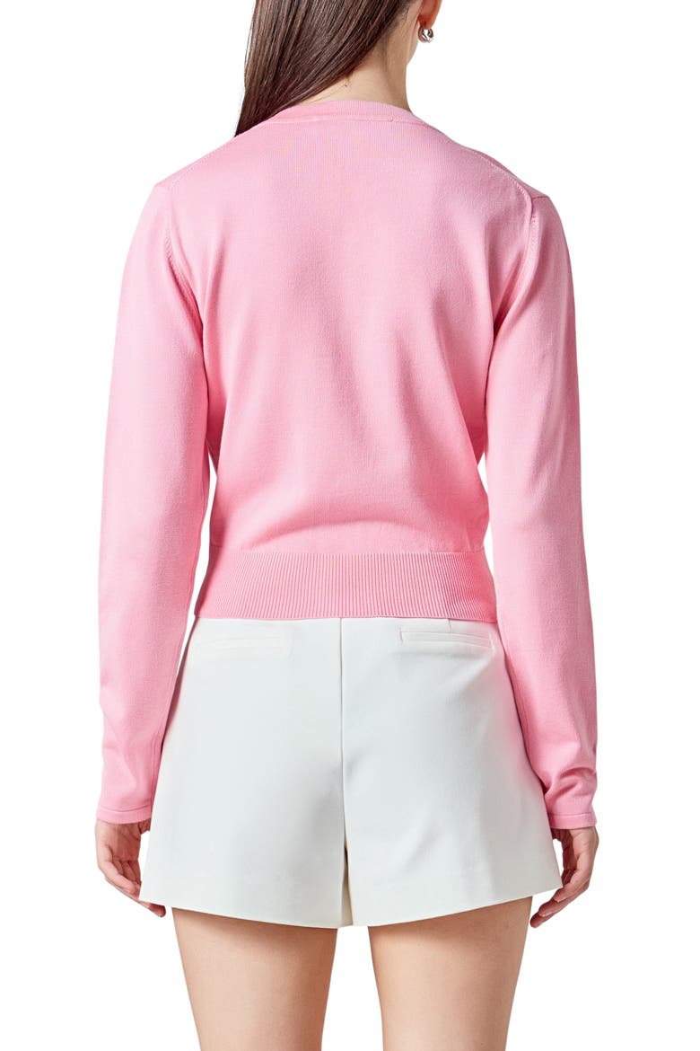 Heart Button Cotton Cardigan, Alternate, color, PINK