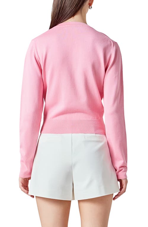 Endless Rose Heart Button Cotton Cardigan In Pink