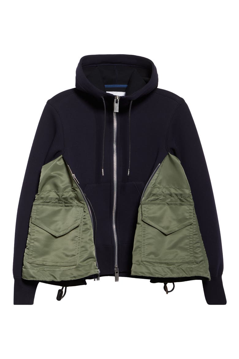 Sponge Sweat x Nylon Twill Hoodie, Alternate, color, NAVY/ KHAKI 212