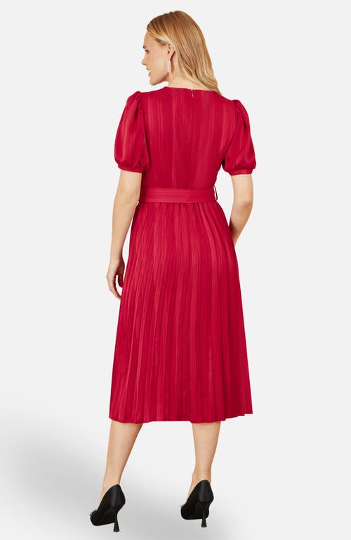 Yumi Satin Striped Midi Dress In Red
