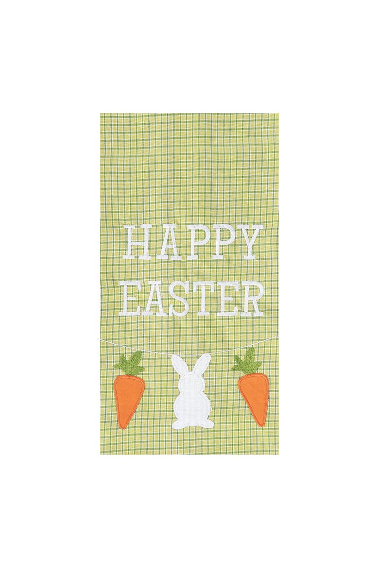 "Happy Easter" Bunny Rabbit & Carrots 100% Cotton Green Plaid Dishtowel, Main, color, Green