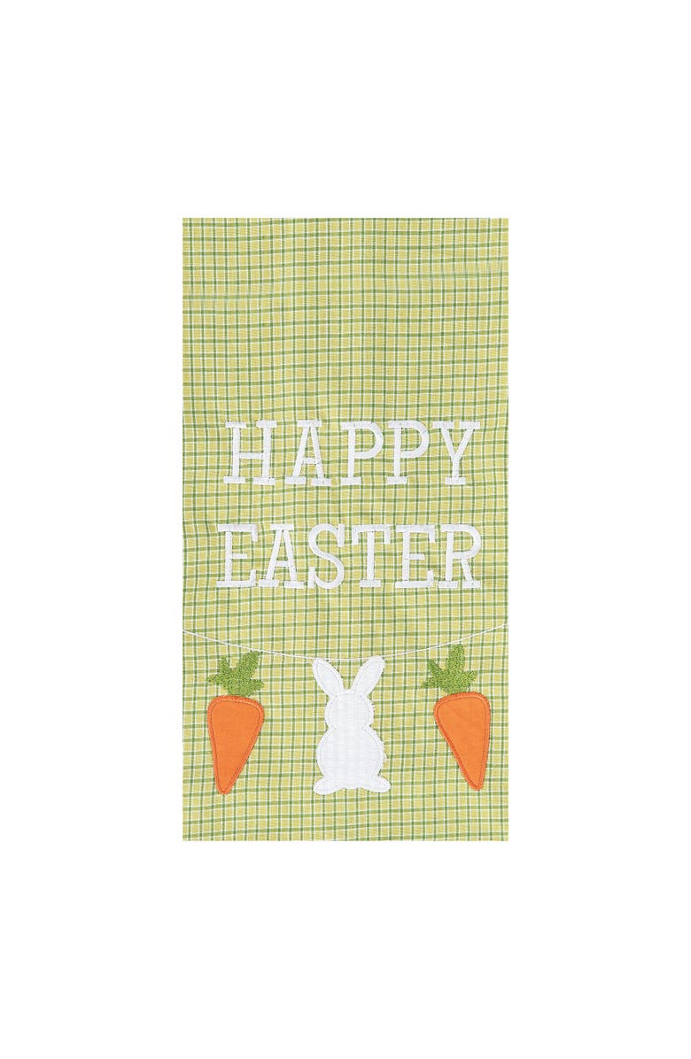 C&F Home "Happy Easter" Bunny Rabbit & Carrots 100% Cotton Green Plaid Dishtowel, Main, color, Green