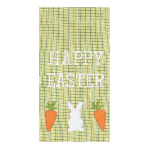 "Happy Easter" Bunny Rabbit & Carrots 100% Cotton Green Plaid Dishtowel