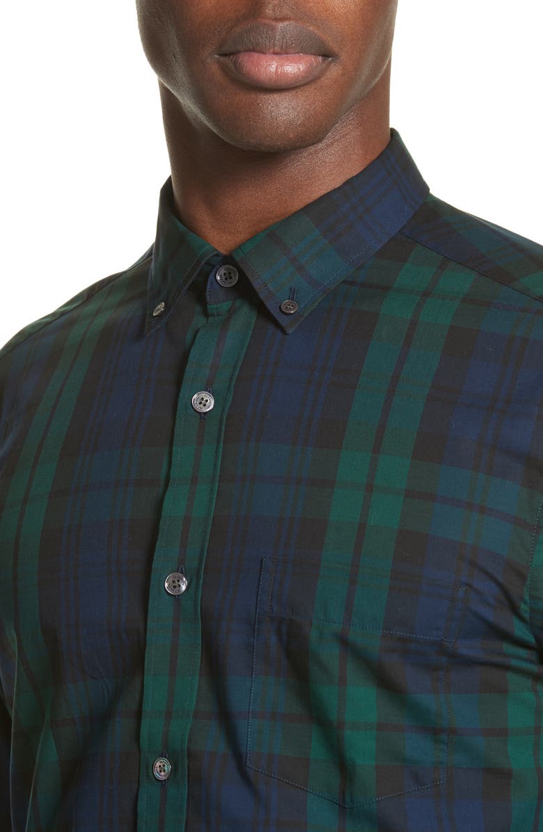 Burberry Salwick Tartan Plaid Sport Shirt, Alternate, color, Navy