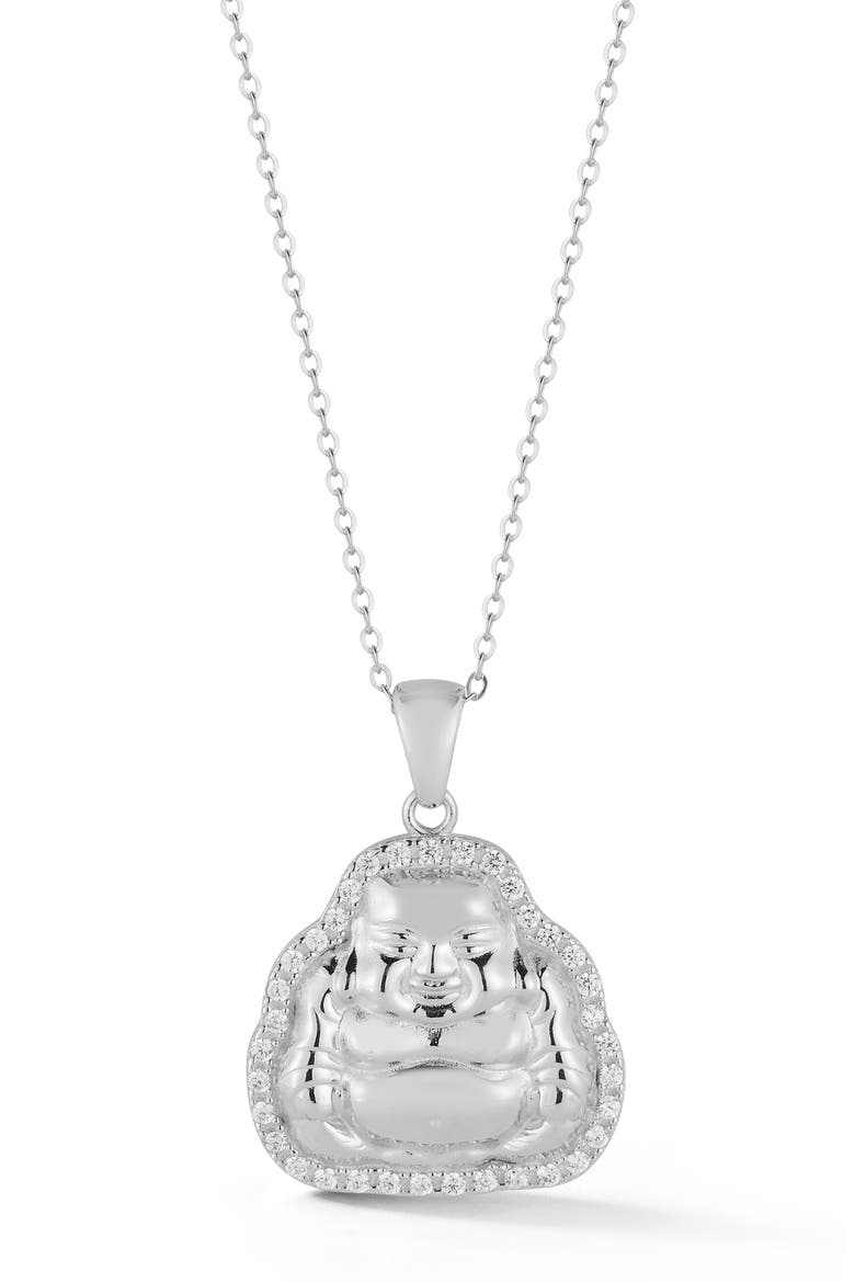 Rhodium Plate Sterling Silver & Cubic Zirconia Buddha Necklace, Main, color, SILVER