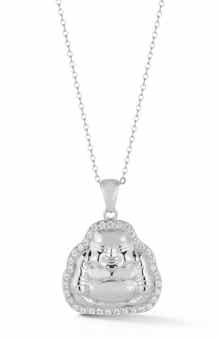 CHLOE AND MADISON Rhodium Plate Sterling Silver & Cubic Zirconia Buddha Necklace