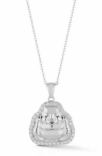 Rhodium Plate Sterling Silver & Cubic Zirconia Buddha Necklace