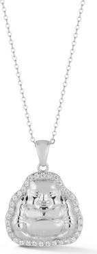 CHLOE AND MADISON Rhodium Plate Sterling Silver & Cubic Zirconia Buddha Necklace
