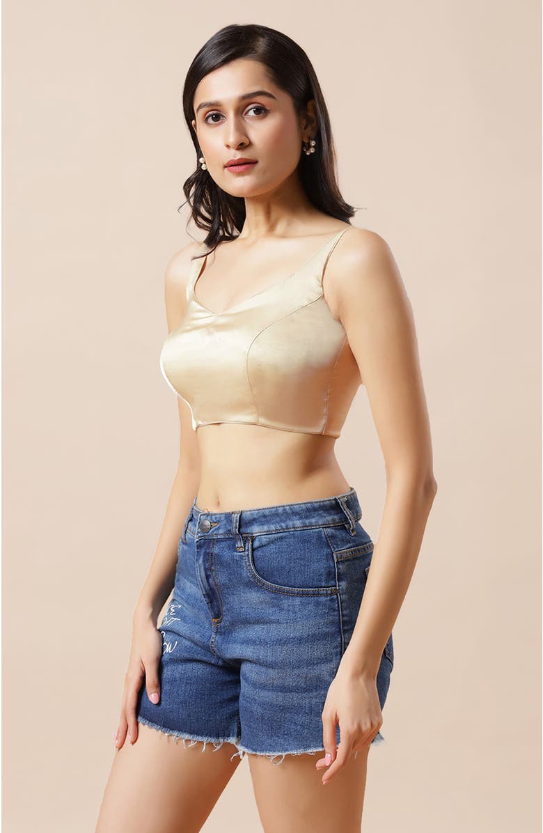 One Minute Saree<sup>®</sup> Tia Tan Satin Blouse with Criss-Cross Adjustable Back Tie Blouse for Women, Alternate, color,