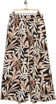 Renee C Leaf Print Wide Leg Pants