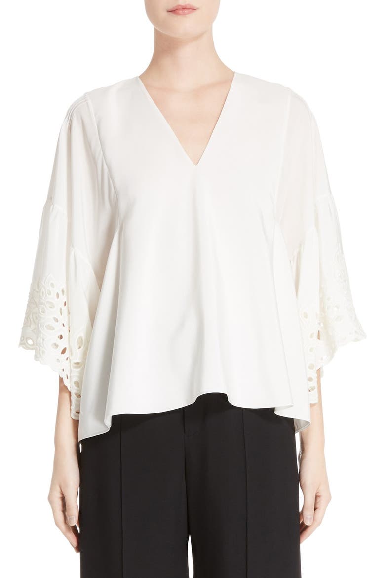 Palm Lace Silk Blouse, Main, color, MILK