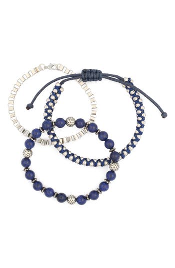 American Exchange Set Of 3 Assorted Bracelets In Silver/blue