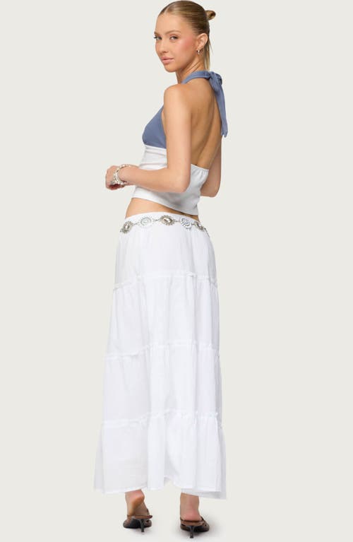 Edikted Petite Charlotte Tiered Maxi Skirt In White