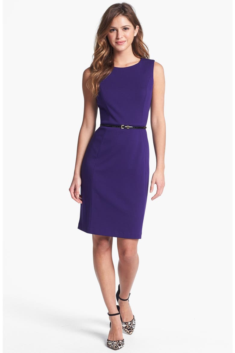 Belted Ponte Sheath Dress, Main, color, NIGHT