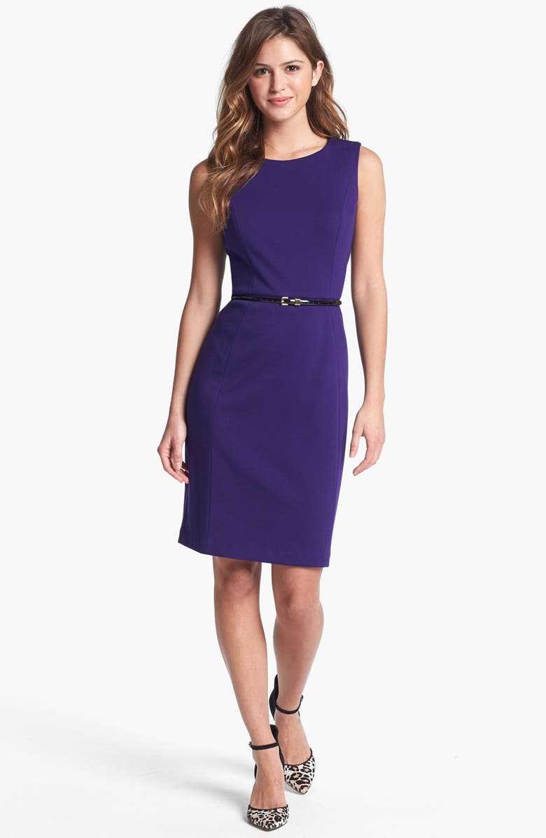 Calvin Klein Belted Ponte Sheath Dress, Main, color, 