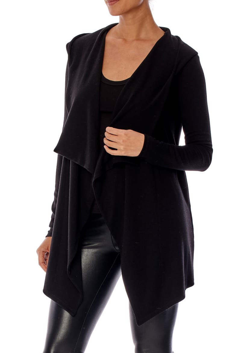 Nancy Hooded Drape Front Cardigan, Alternate, color, BLACK