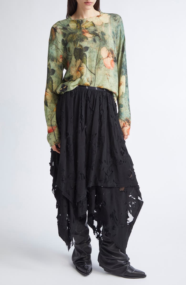 R13 Ripped Floral Cashmere Sweater, Alternate, color, Turquoise Floral