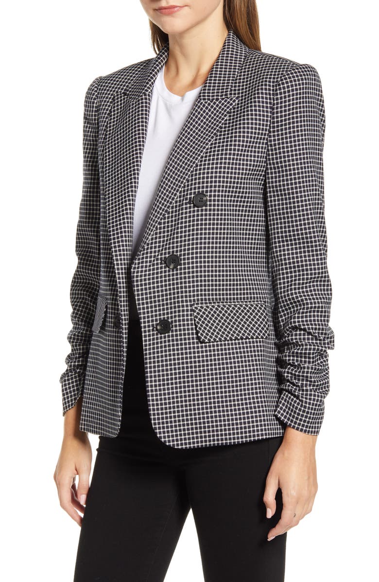 1.STATE Ruched Sleeve Windowpane Blazer, Alternate, color, 