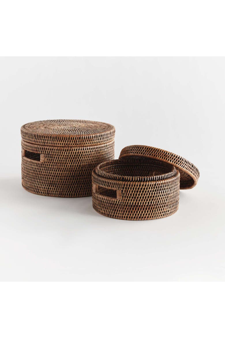 Burma Rattan Round Lidded Boxes Set Of 2, Alternate, color, Brown