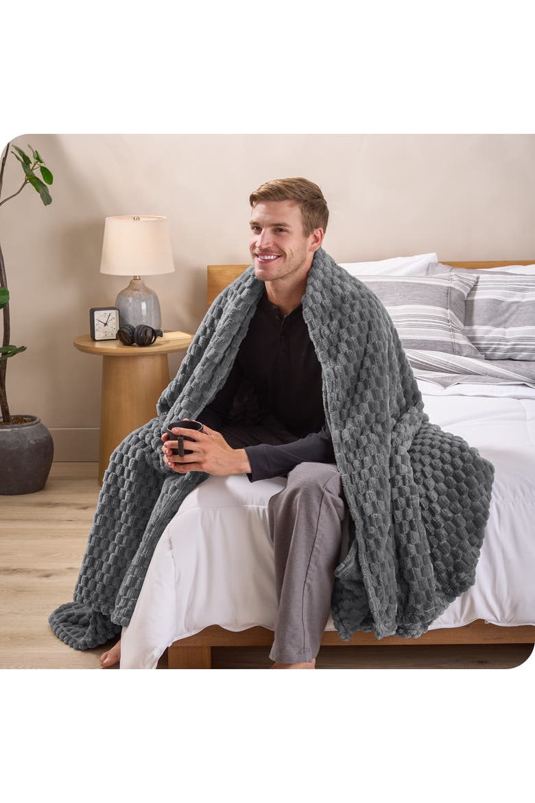 Waffle Microplush Fleece Blanket, Alternate, color, Grey